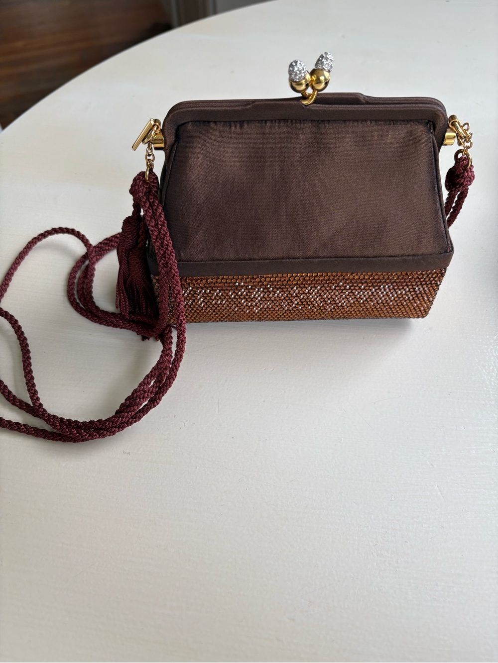 Judith Lieber Brown crystal Evening Crossbody Bag